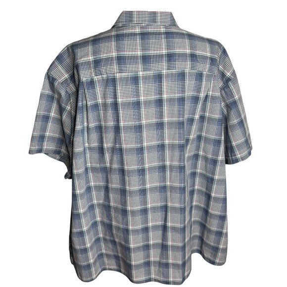 Van Heusen Never Tuck Plaid Button-Down Shirt 4XL Blue Red Short Sleeve Relax Fi - Picture 4 of 7